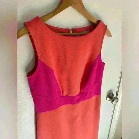 Coral and pink Ann Taylor LOFT dress fitted and stretchy fabric size 4 - Picture 4 of 16